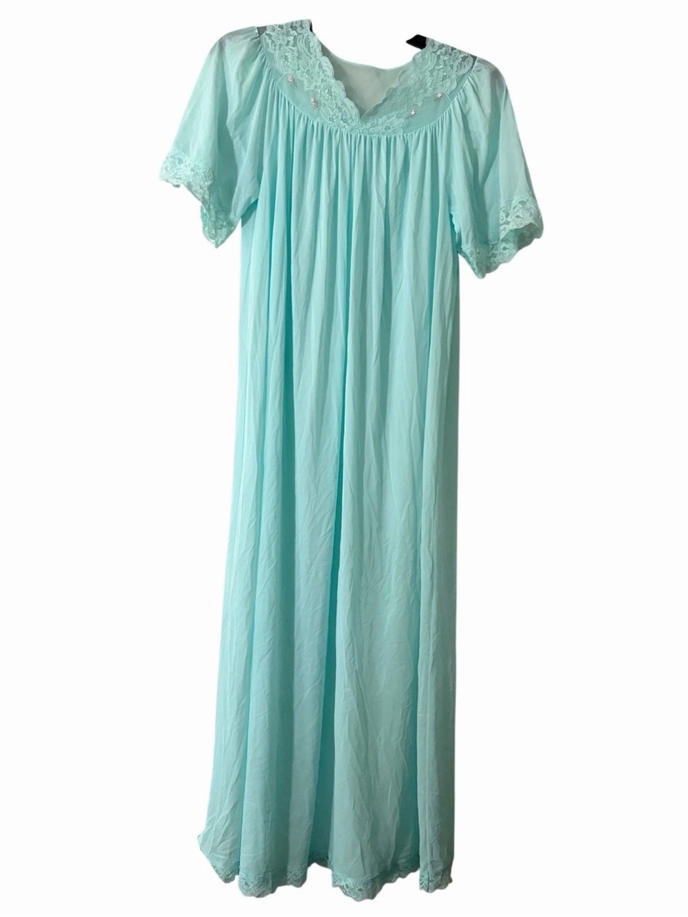 Shadowline Size Medium Vintage Light Aqua/Seafoam Nylon Tricot Long Nightgown